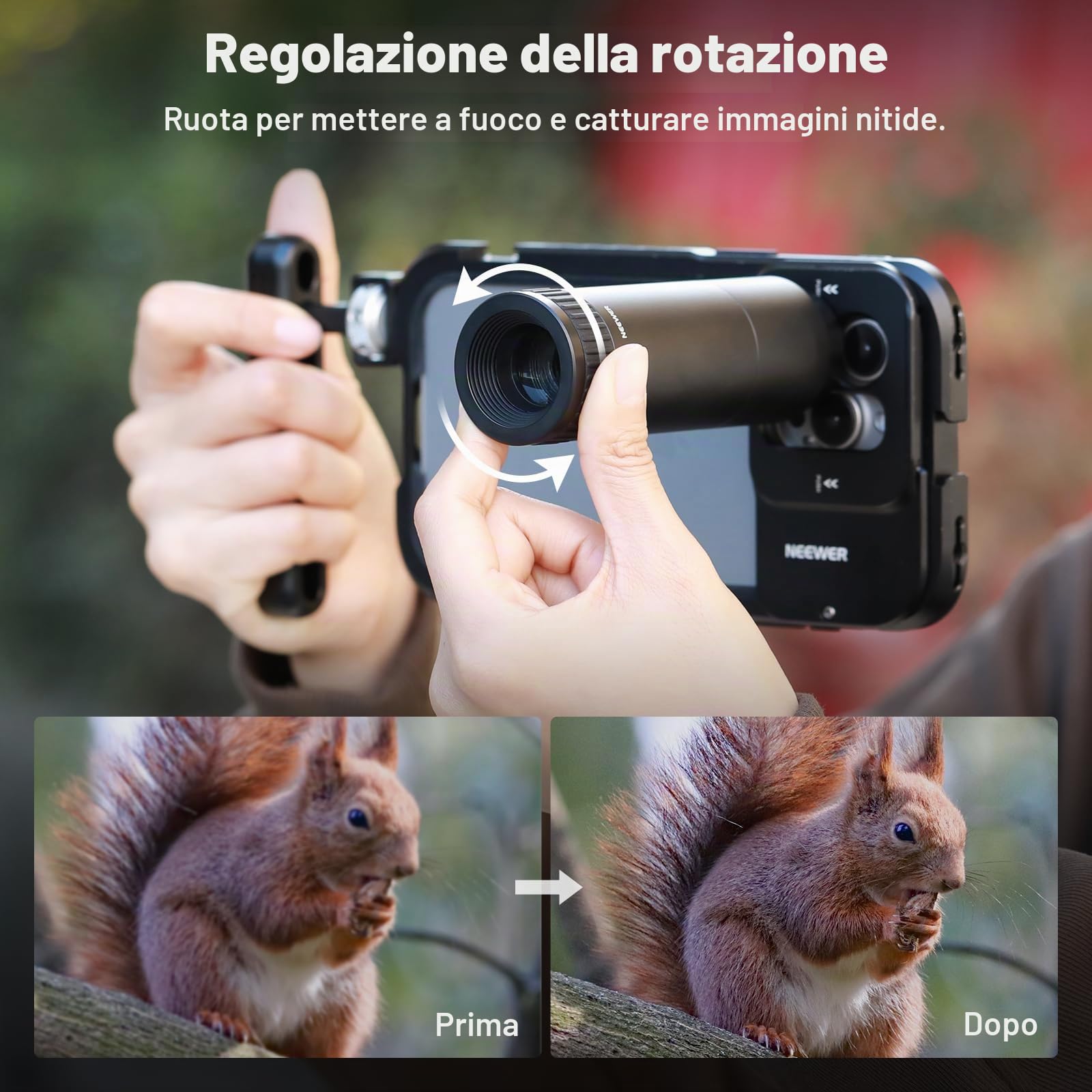 NEEWER Teleobiettivo HD Solo per piastra posteriore con filettatura da 17 mm, 7 x con 15 elementi 12 gruppi, compatibile con SmallRig NEEWER iPhone Samsung Gage con adattatore obiettivo 17 mm, LS-36
