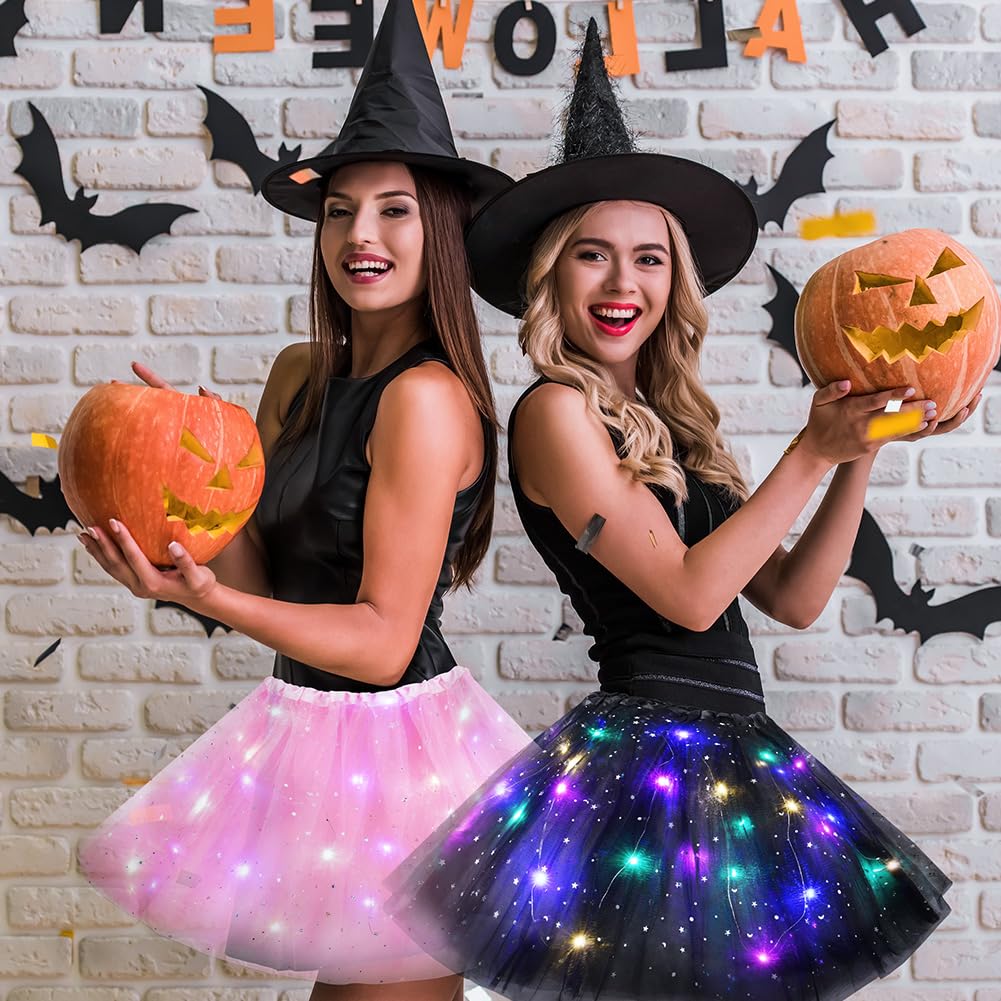 Falda Tutú LED para Mujer con Luz, Tul Adultos, Disfraz Halloween Carnaval, Rosa