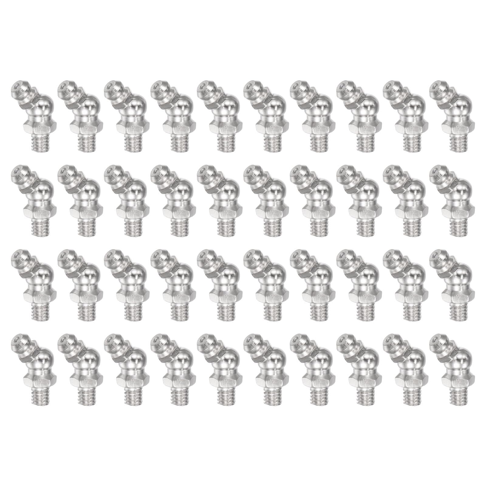 uxcell Nickel-Plated Iron 45 Degree Grease Fitting M6 x 1mm Thread Hydraulic Grease Fitting Accessories, 40Pcs