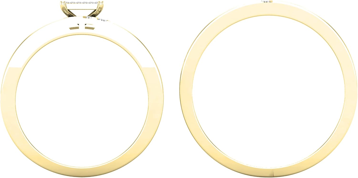 Dazzlingrock Collection 0.42 Ctw Round White Natural Diamond Men & Women's Engagement Ring Trio Bridal Set, 14K Yellow Real Solid Gold