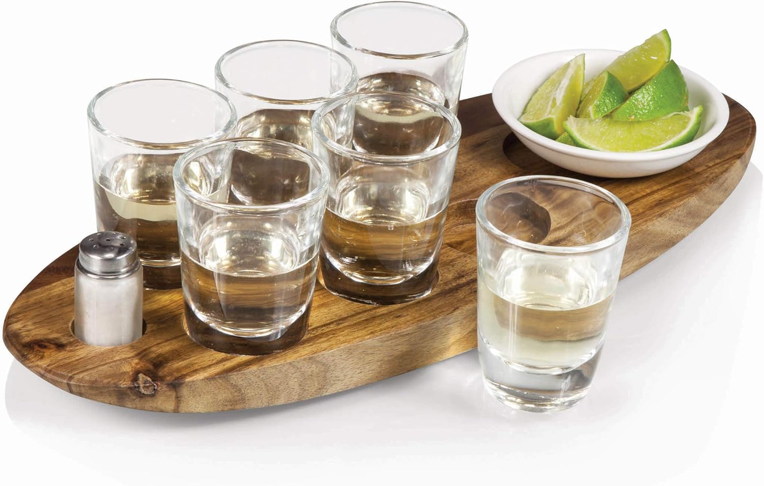 LEGACY - a Picnic Time brand - Cantinero Shot Glass Set with Tray - Tequilla Shot Glasses - Cocktail Serving Tray, (Acacia Wood)
