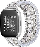 Vista 15 de CAGOS Bracelet Compatible with Fitbit Versa 4 Bands/3/Sense/Sense 2 for Women, Handmade Beaded Elastic Replacement Wristband for Versa 2/1/Lite