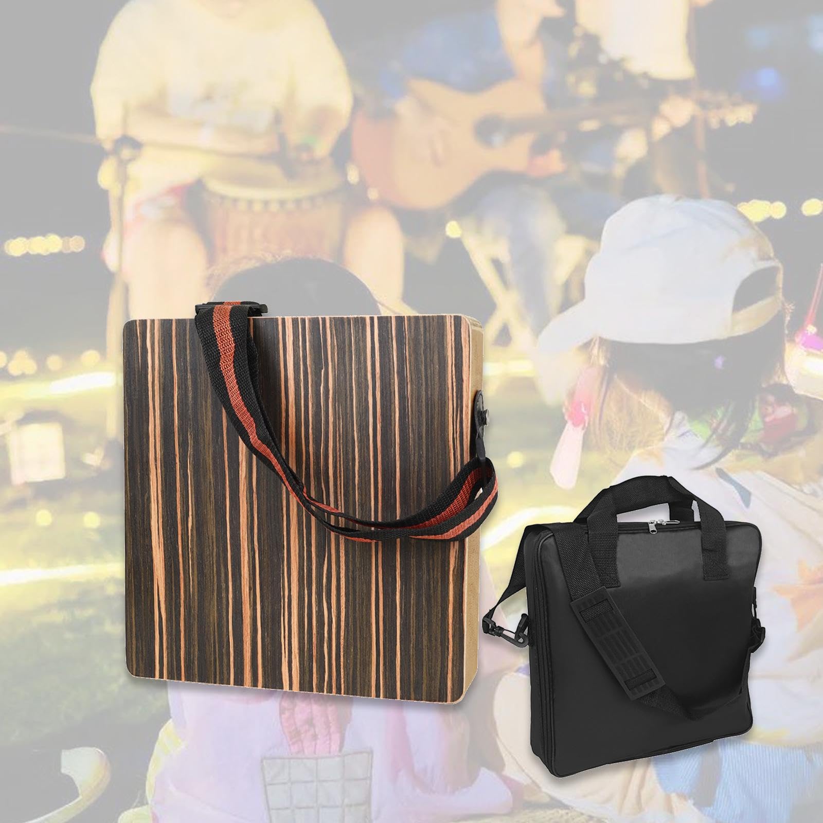 Cajon Portable, Tambour de En Bois, Instrument de Percussion En Bois, Tambour à Main Facile à Transporter Grâce à Sa Sangle Ajustable, avec Sac