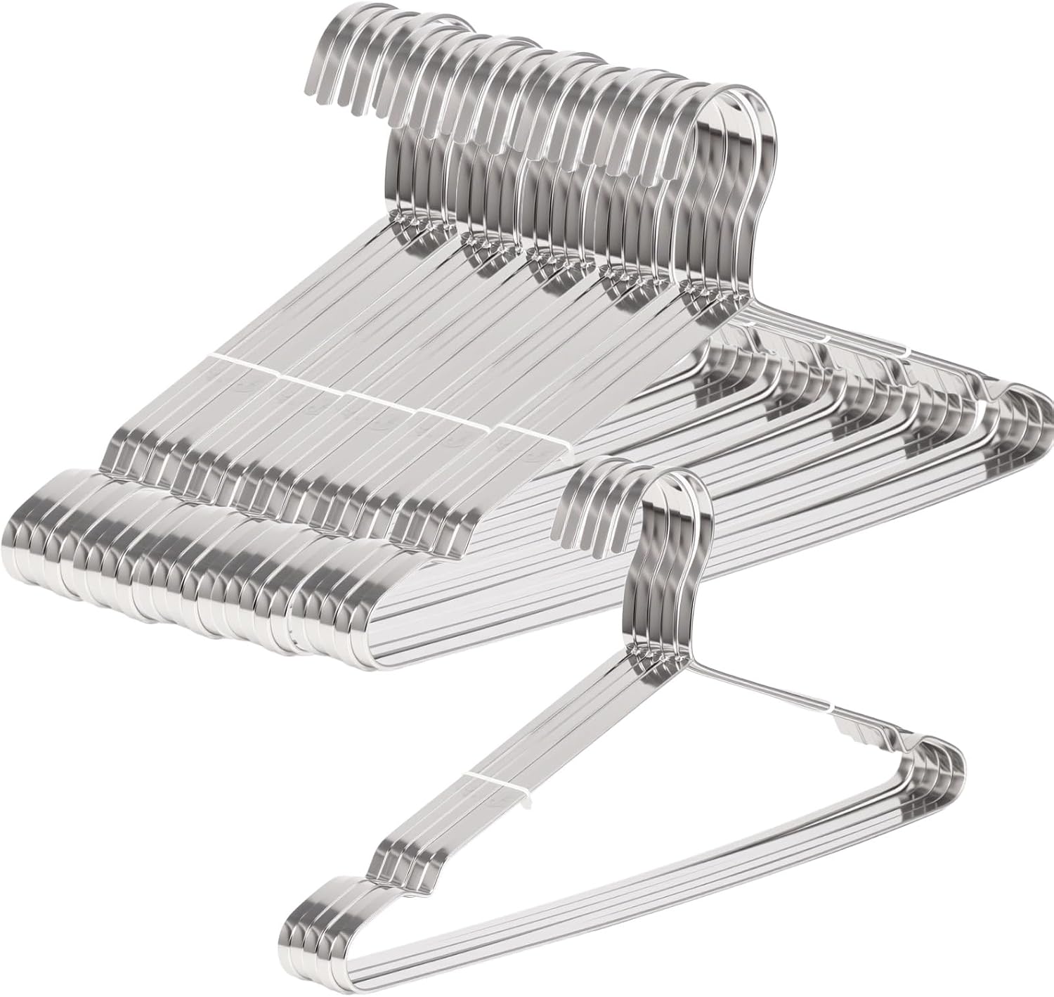 30 Pcs Stainless Steel Hangers, 0.31" Ultra-Wide Heavy Duty Clothes Hangers, 16.5" Solid Metal Hanging Racks, Non-Skid Closet Organizers for Shirts, Dresses, Coats, Pants, Jackets
