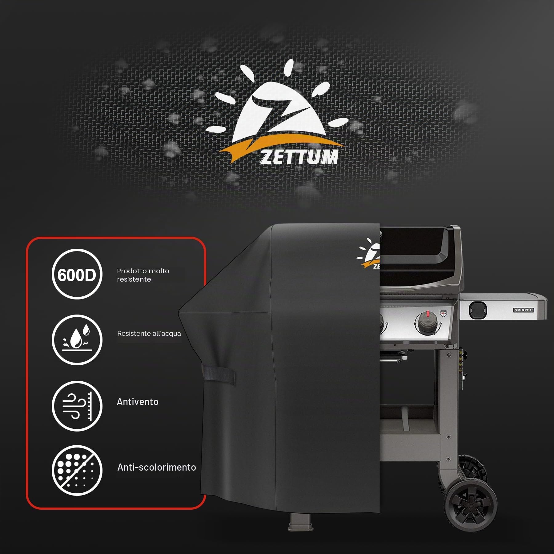 Zettum Copertura barbecue 121 cm Weber Spirit serie 200 Oxford 600D Impermeabile Telo Esterno