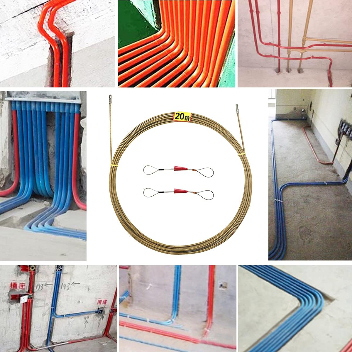 100ft Electrical Spring Wire Threader Fish Tape Fastener Cable Wire Puller Tool Upgraded 6 Cores Larger Leader Hole Electrician Threading Device