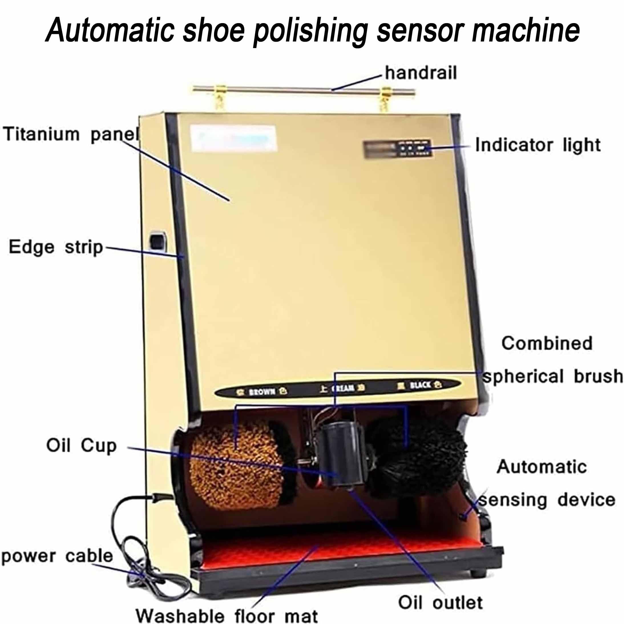 Pulidora de zapatos vertical automática de inducción, cepillo combinado doble, bajo ruido, limpiador eléctrico de zapatos sin contacto, engrasado automático, ahorro de mano de obra para uso en casa y