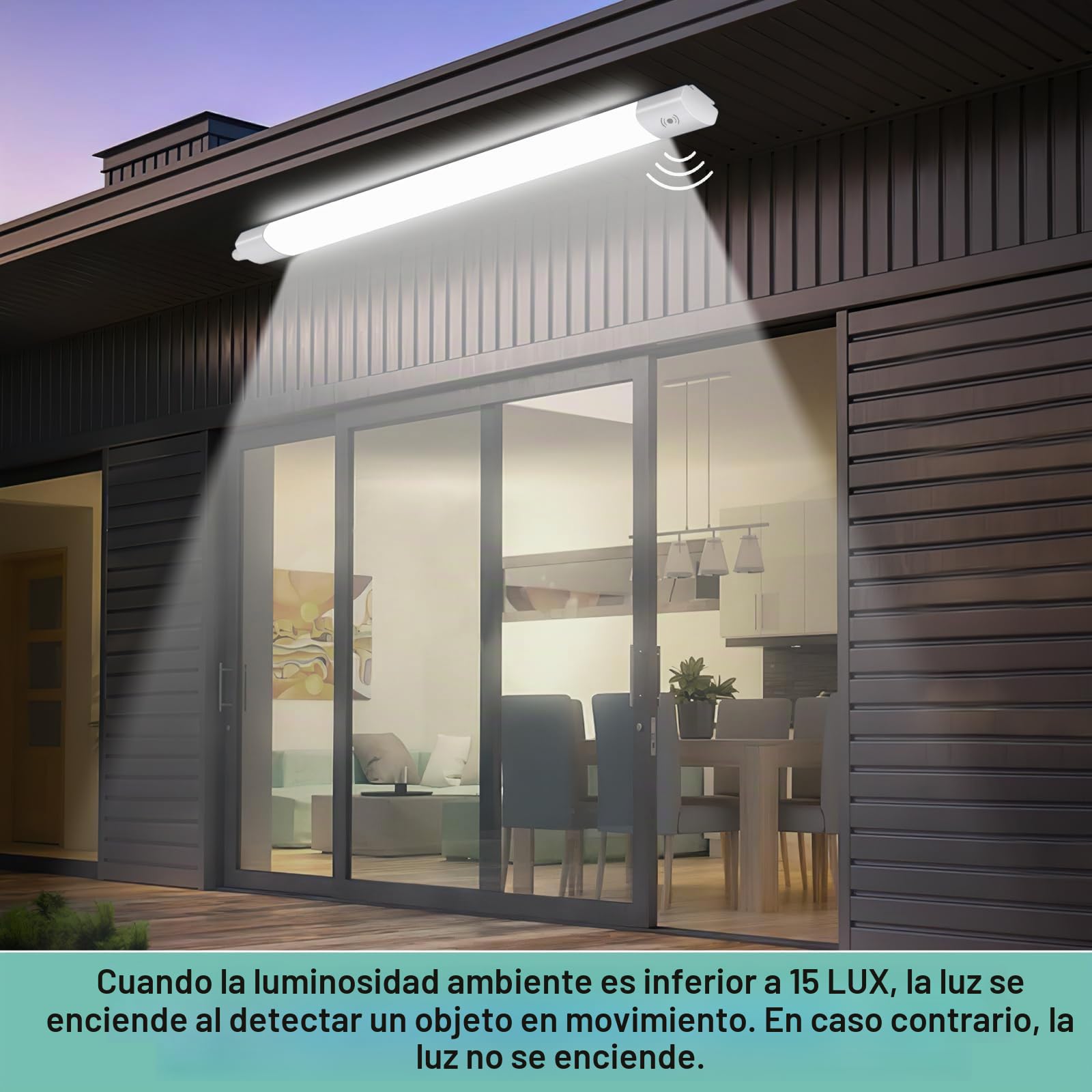 Lámpara LED con Sensor de Movimiento para Baño/Cocina/Sótano, 60 CM 20W 2200LM 4000K IP65, Luz Techo LED Impermeable para Garaje Taller o Almacén (Tubo LED Blanco Frío)