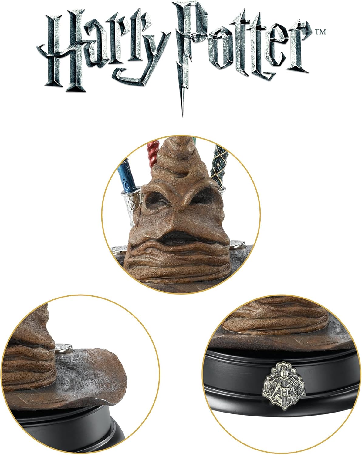 The Noble Collection Harry Potter Sorting Hat Pen Holder | Cold Cast Porcelain and Wooden Base Display | Holds Four Pens | Officially Licensed Merchandise | 19cm Height