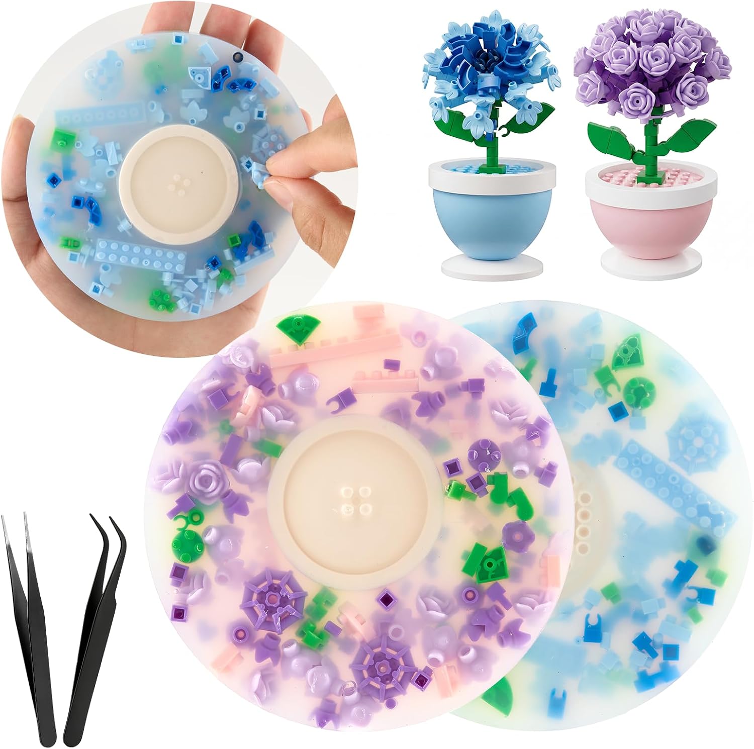 Picky Pad Skin Picking Fidget Toy with Flower Building Blocks | 2-Pack Sensory Pick Pad for Anxiety & Stress Relief, DIY Botanical Collection with 2 Tweezers, Quiet Gift for Adults