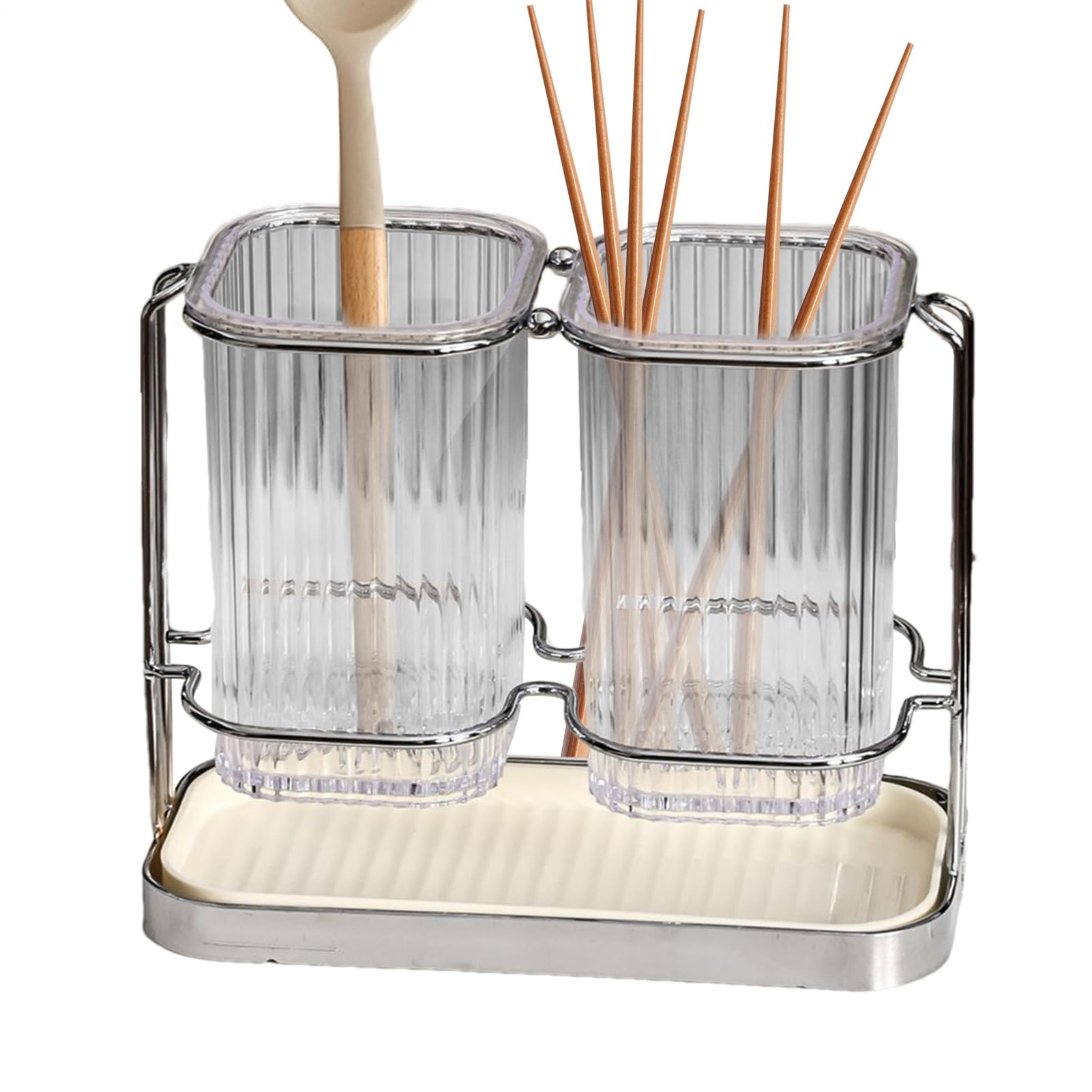 Porte-baguettes de cuisine transparent avec boîte de rangement des couverts