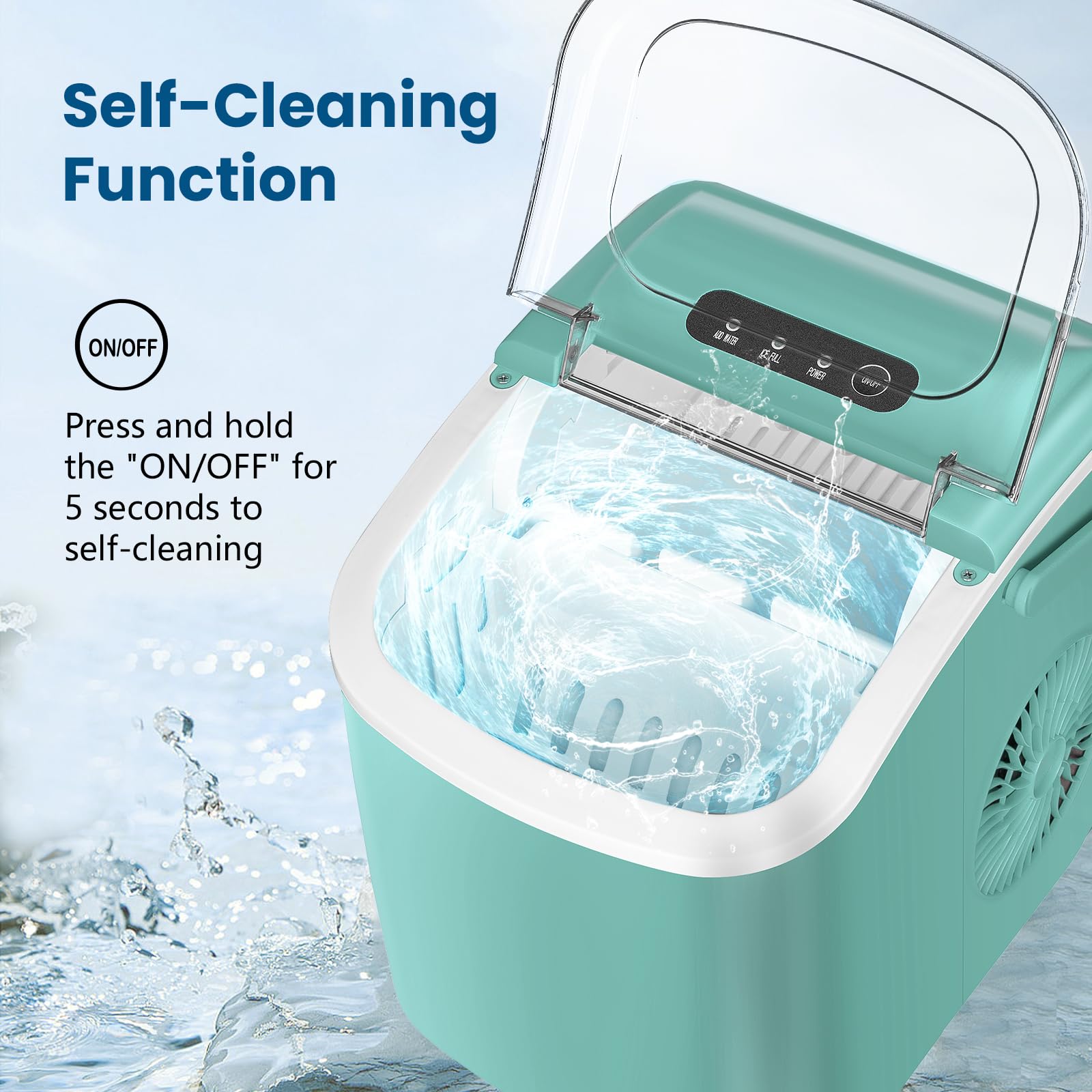 Pioch Ice Makers Countertop, Portable Ice Maker Machine With Carry Handle, 26lbs/24h, Ice Machine Self-Cleaning With Basket And Scoop For Home Kitchen Party,Green on Fridge.com - View 5