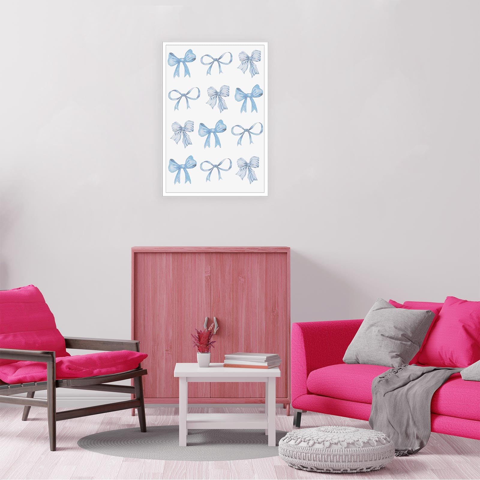 Sufeasdf Stampa artistica da parete su tela con fiocco rosa chiaro alla moda con stampa ad acquerello con fiocco rosa chiaro pittura balletcore Girl poster Funky Coquette Preppy decorazione estetica