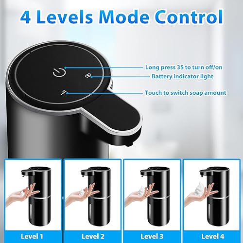 Miniatura 2 de Paquete de 2 dispensadores automáticos de jabón espumoso, 12.8 onzas, 12.8 fl oz, recargable por USB, dispensador eléctrico de jabón de manos de 4