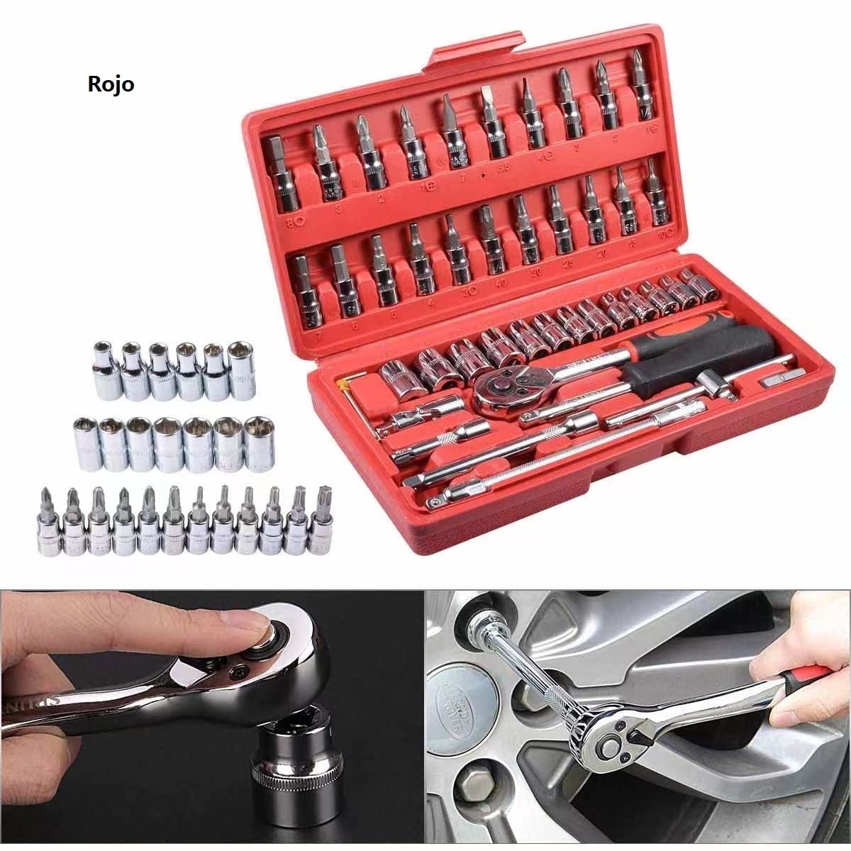 Juego de Dados,Juego de Llaves de Tubo de 46 piezas，Juego de Llaves de vaso  de 1/4'', Juego de Dados de Reparación de Automóviles,Juego de Herramientas  para Mecánica.(Negro) (461) : Amazon.com.mx: Herramientas y