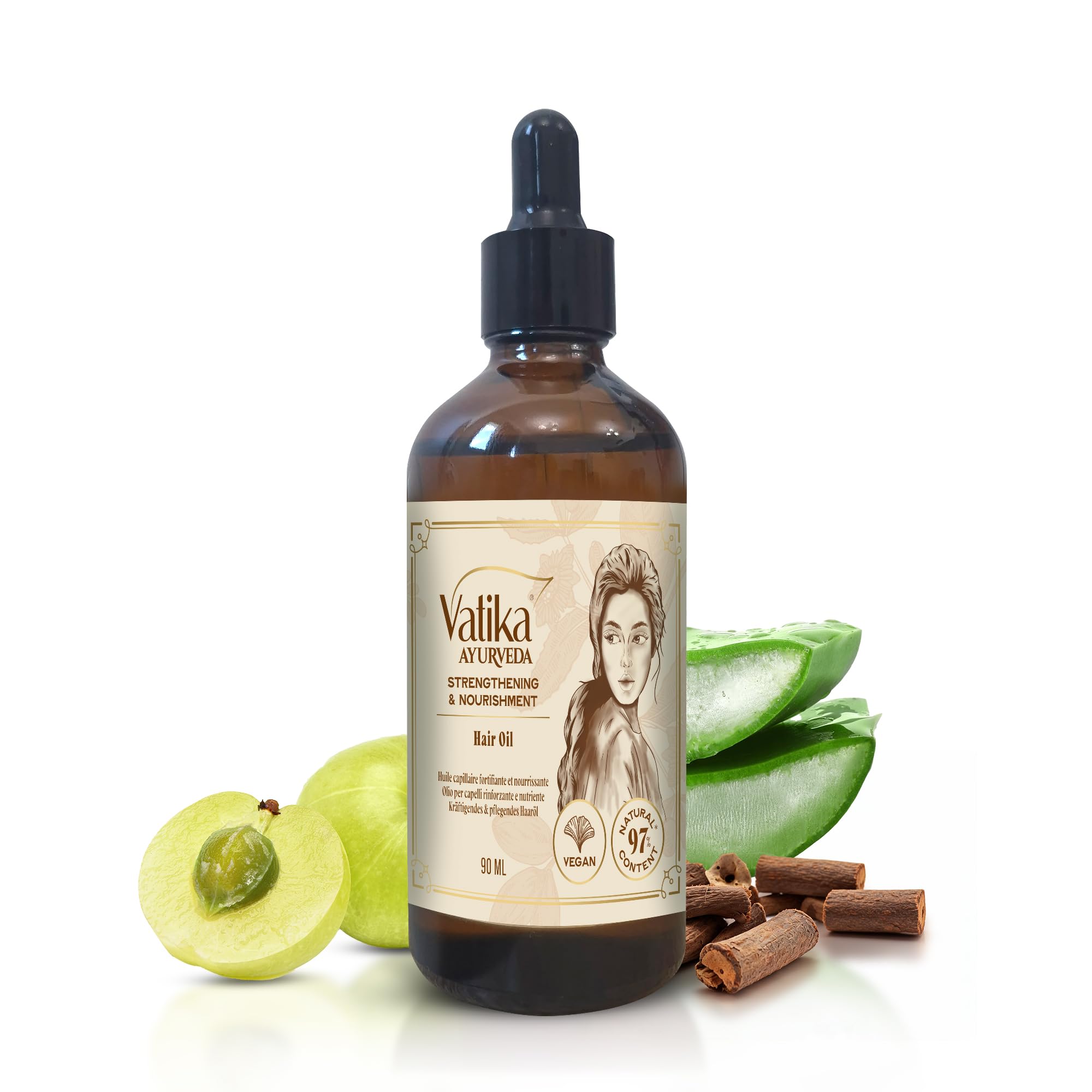 Vatika Ayurveda Strengthening & Nourishment Hair Oil I 90ml I Ayurvedic Vegan Hair Oil with Amla, Bhringraj, Aloe, Anantmool for Strong, Smooth, Healthy Hair