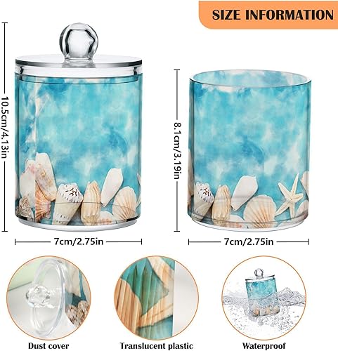 Miniatura 3 de Beach Seashell - 2 tarros herméticos de plástico transparente para almacenar alimentos, hierbas, té, etc. con tapa de almacenamiento, fácil de usar