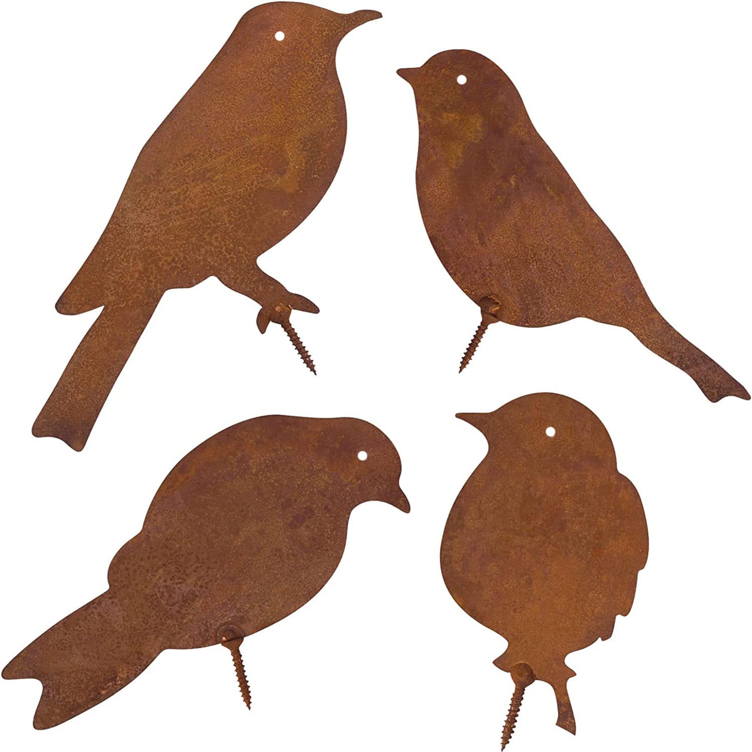 4 Piezas Decoración de Metal Oxidado, Aves Metálicas Oxidadas, Adorno de Pájaro Oxidado de Jardín Hueco, Silueta de Pájaro de Metal, para Árbol Valla Fuerte Patio Decoración para el Jardín
