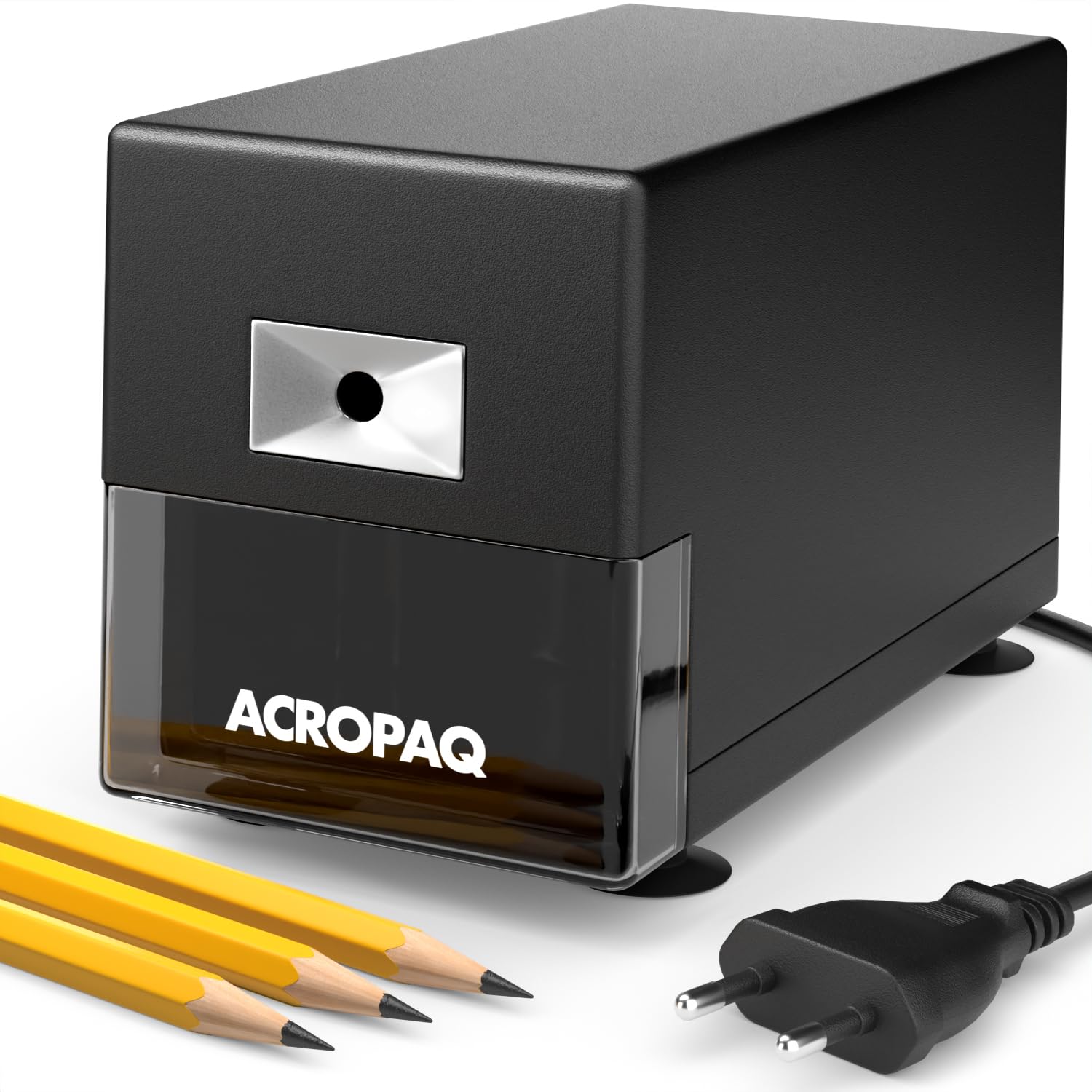 ACROPAQ Sacapuntas Eléctrico con Depósito para Lápices Gruesos y Finos – Afilador Profesional de Alta Resistencia con Parada Automática y Protección contra Sobrecalentamiento