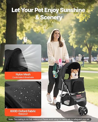 Miniatura 3 de VEVOR Cochecito para mascotas, capacidad de peso de 35 libras, carrito plegable para perros, carritos de 3 ruedas para gatos con ventanas de malla y