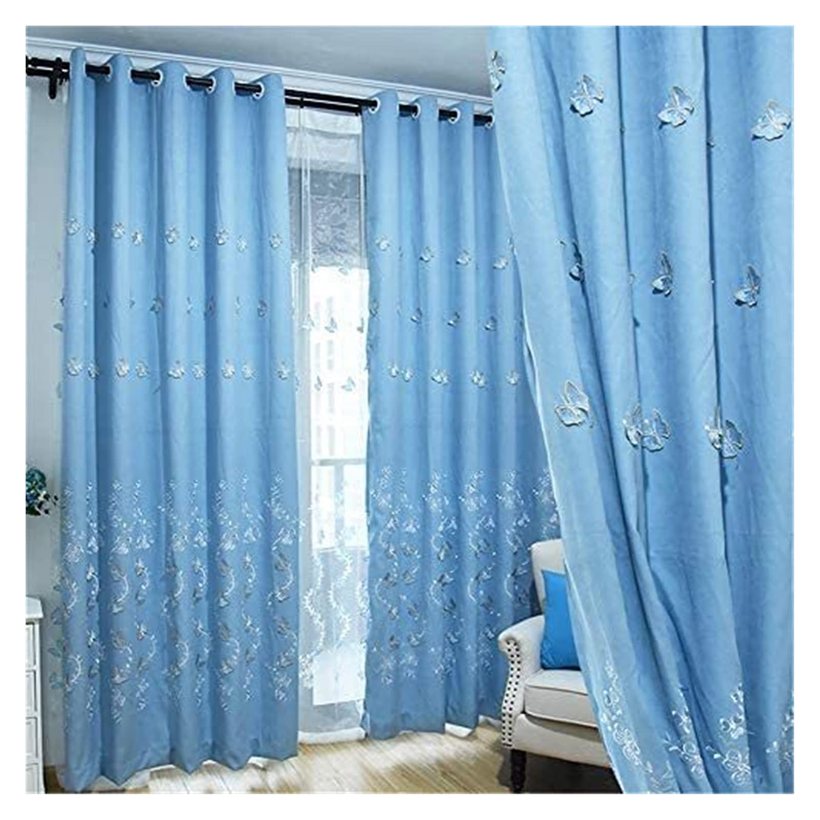 Curtain Curtain Fabric Embossed Water Soluble Embroidered Xue Funi Curtain 2 Color Optional Three-Dimensional Embroidery Fresh and Refined (Size : 2x W55"x L69"(2xwxl 2x140x175 Cm))