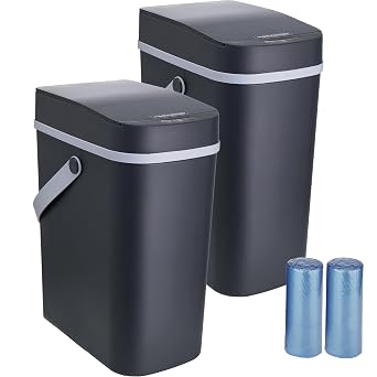 2 Pack Touchless Automatic 2.6 Gallon Trash Can with Lid and Convenient Handle - Waterproof Motion Sensor Garbage Bin for Bathroom, Kitchen, Office - 10L Gallon Capacity Black