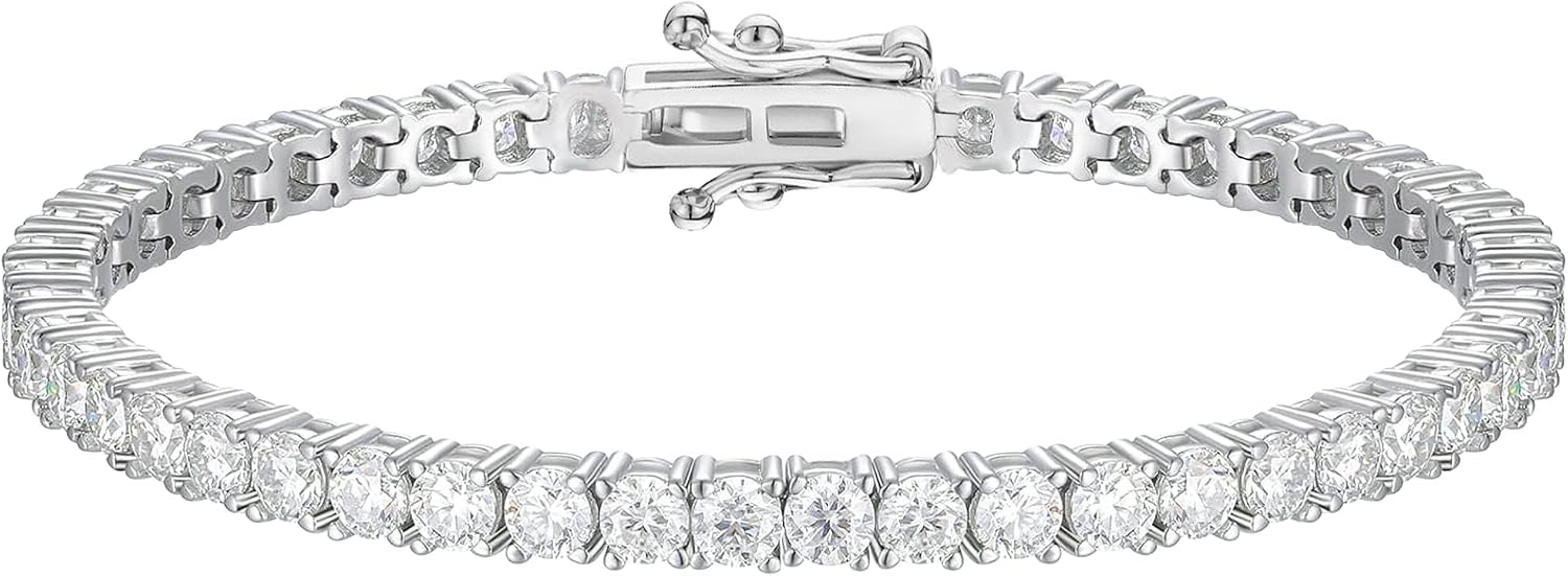 Dazzlingrock Collection Round Moissanite or Lab Grown White Diamond 2|3|4|5mm Tennis Bracelet for Women, 14K Gold Plated Sterling Silver, Hypoallergenic Luxury Jewelry