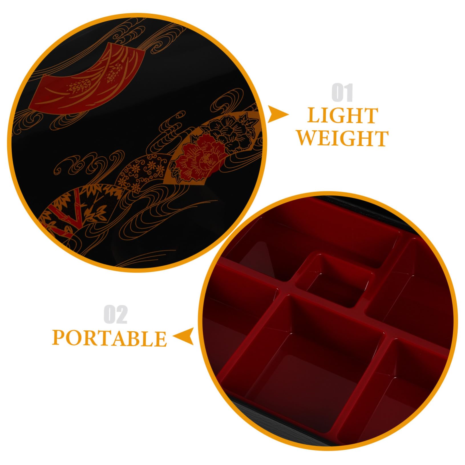 Boîte Bento Japonaise à 6 Compartiments, Plastique Réutilisable Noir