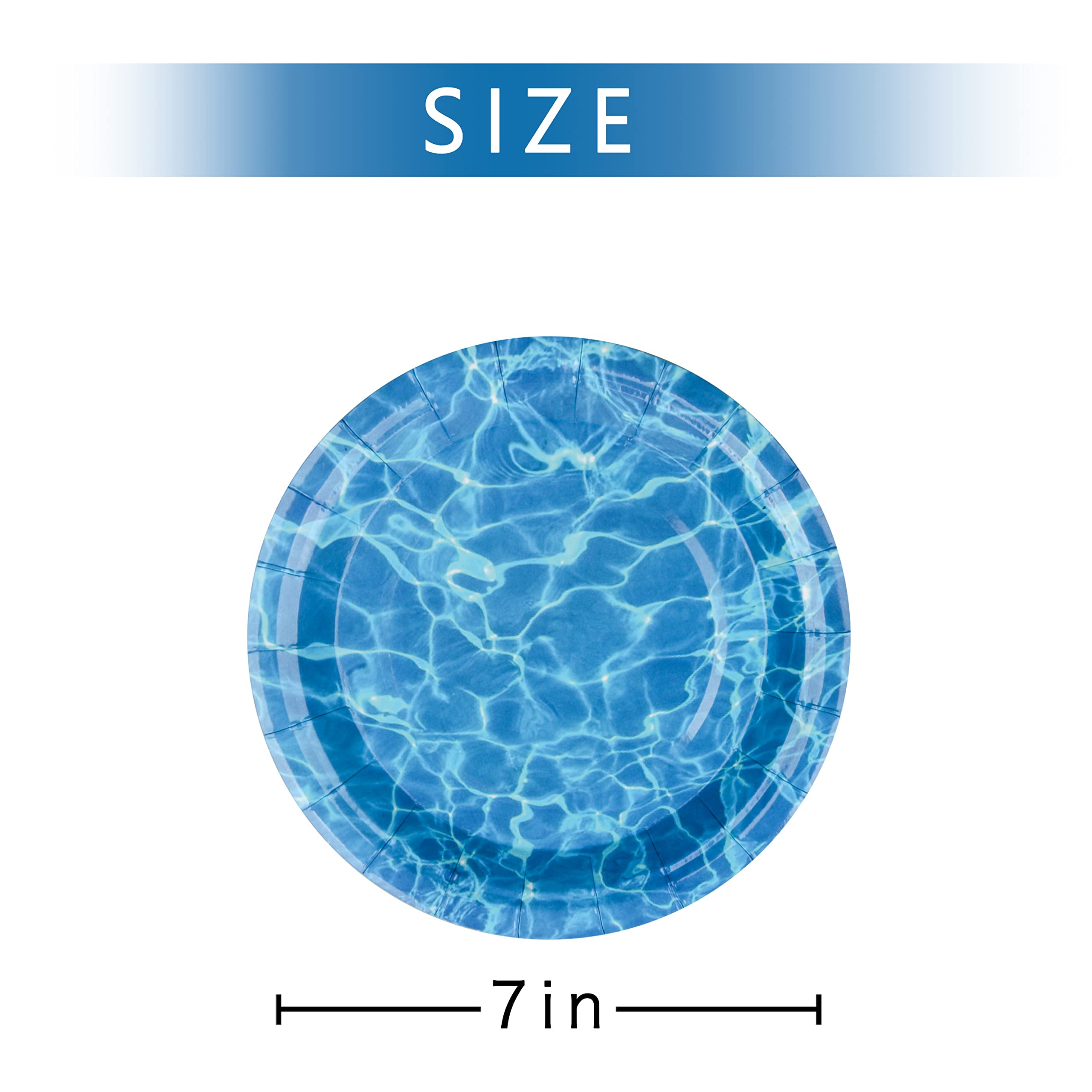 Pandecor 50 Pieces Disposable Ocean Waves Paper Plates,7 inches Cake Dessert Plates for Sea Summer Pool Beach Blue Water Party Decorations (cake plates)