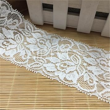 8 Yard Stretch Floral Elastic Lace Edge Trim Ribbon 2-1/2" Width Vintage Style White Edging Trimmings Fabric Embroidered Applique Sewing Craft Wedding Bridal Dress Embellishment Underwear DIYWhite