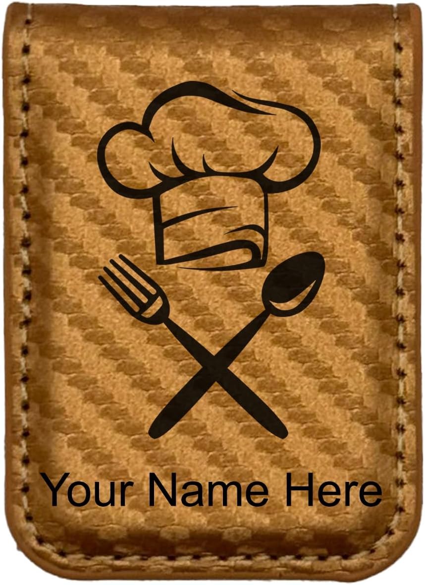 LaserGram Slim Magnetic Money Clip, Chef Hat, Personalized Engraving Included (Carbon Fiber Bronze)