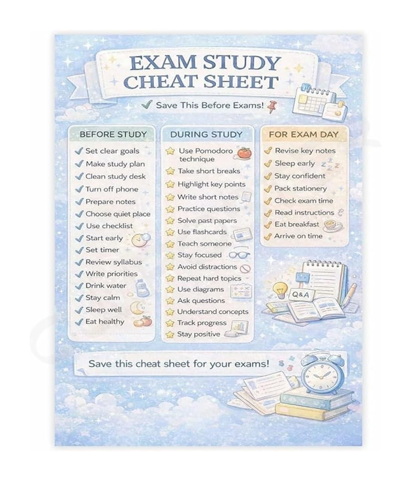 AUOQKQUT Final Exam Study Sheet Poster Quick Review Guide Canvas Wall-Art for Student Room and Study Room Decor Framed,16x24inch(40x60cm)