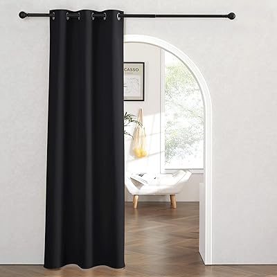 RYB HOME Blackout Curtains Thermal Insulating Privacy Temporary Door Curtains for Bedroom Closet Doorway Accordion Door Interior Living Room Kids Nursery Dining, Wide 60 x Long 90 inch, Black
