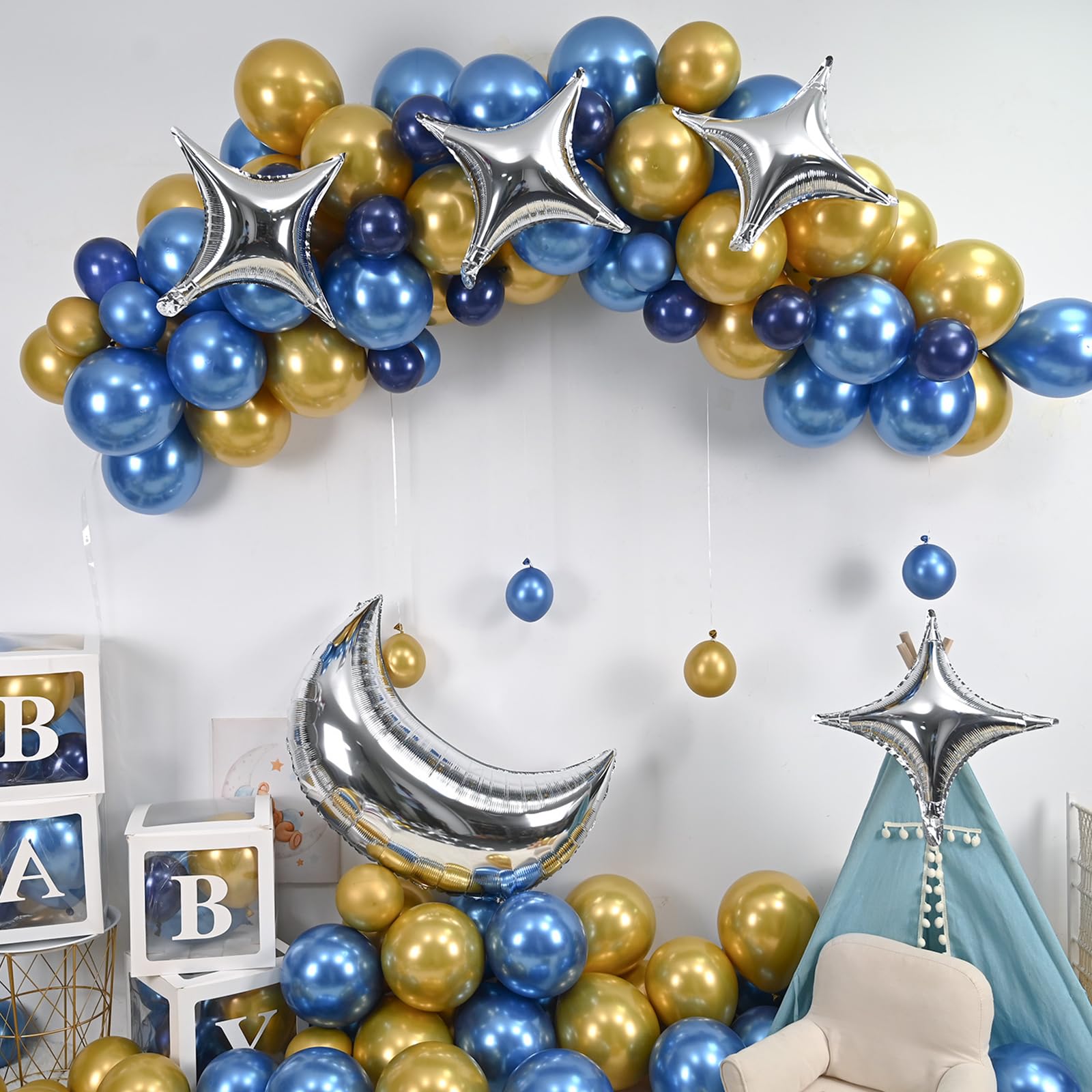 Balony księżycowe i gwiazdy, duży metaliczny srebrny balon foliowy w kształcie księżyca, 18 cali, srebrny, chrom, mylar, gwiazda, balon helowy na Ramadan Eid, baby shower, wesele, przyjęcie