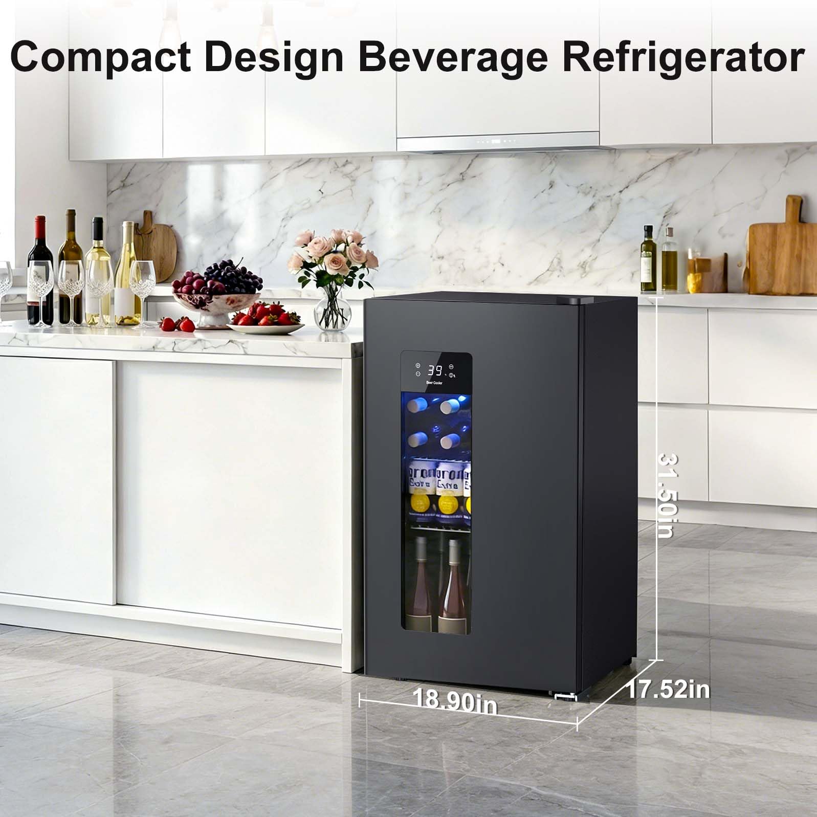 Antarctic Star Mini Fridge Auto Defrost Beverage Refrigerator, 130 Can With Glass Door &Adjustable Shelves, 21-50°F Temp Control,Beverage Cooler For Soda, Beer, Wine, Home Bar, Office, 3.2 Cu.Ft on Fridge.com - View 6
