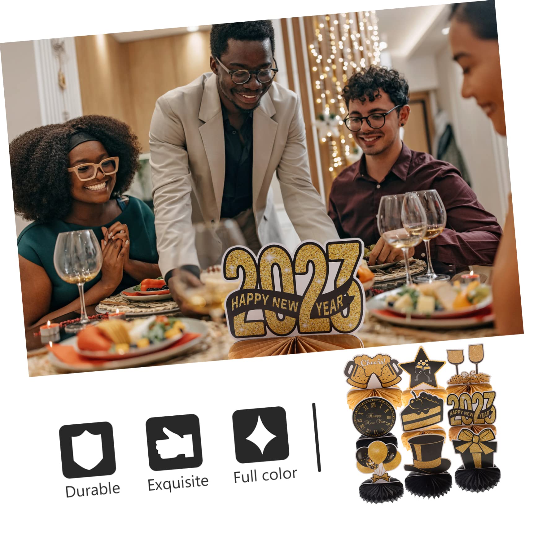 Ciieeo 4 Sätze Dekoration des neuen Jahres Silvester-Party-Waben-Mittelstück Frohes neues Jahr Dekorationen 2023 Tischdekoration office party dekoset Dekoration für das neue Jahr Papier