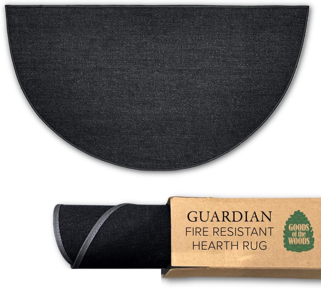 Black 5 ft Half‑Round Fiberglass Hearth Rug – Fireproof 1000 °F Protection, NFPA Class 1 Certified, 50% Thicker, Non‑Slip Vinyl Backing – Indoor/Outdoor Fireplace