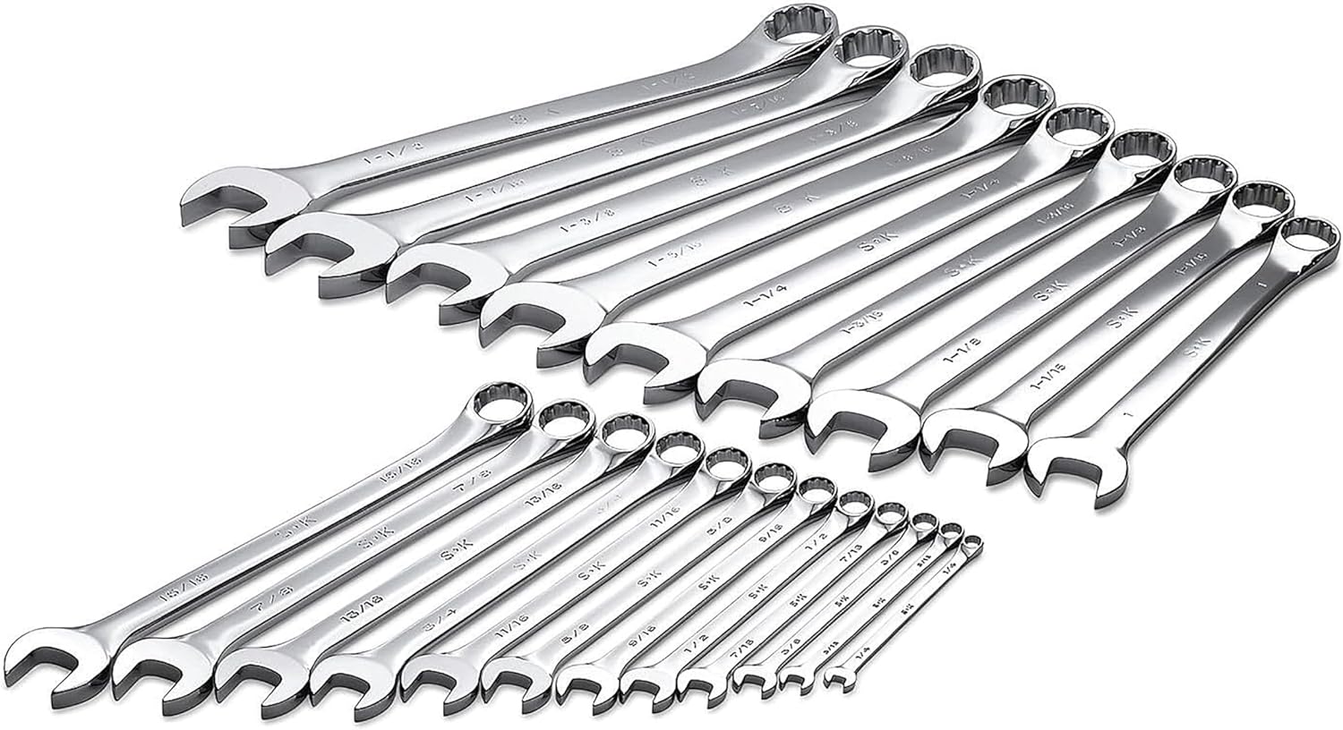 SK Tools USA 21 Piece, Long Pattern, 12 Point, SAE SuperKrome® Combination Wrench Set: 1/4" - 1-1/2" | 86049