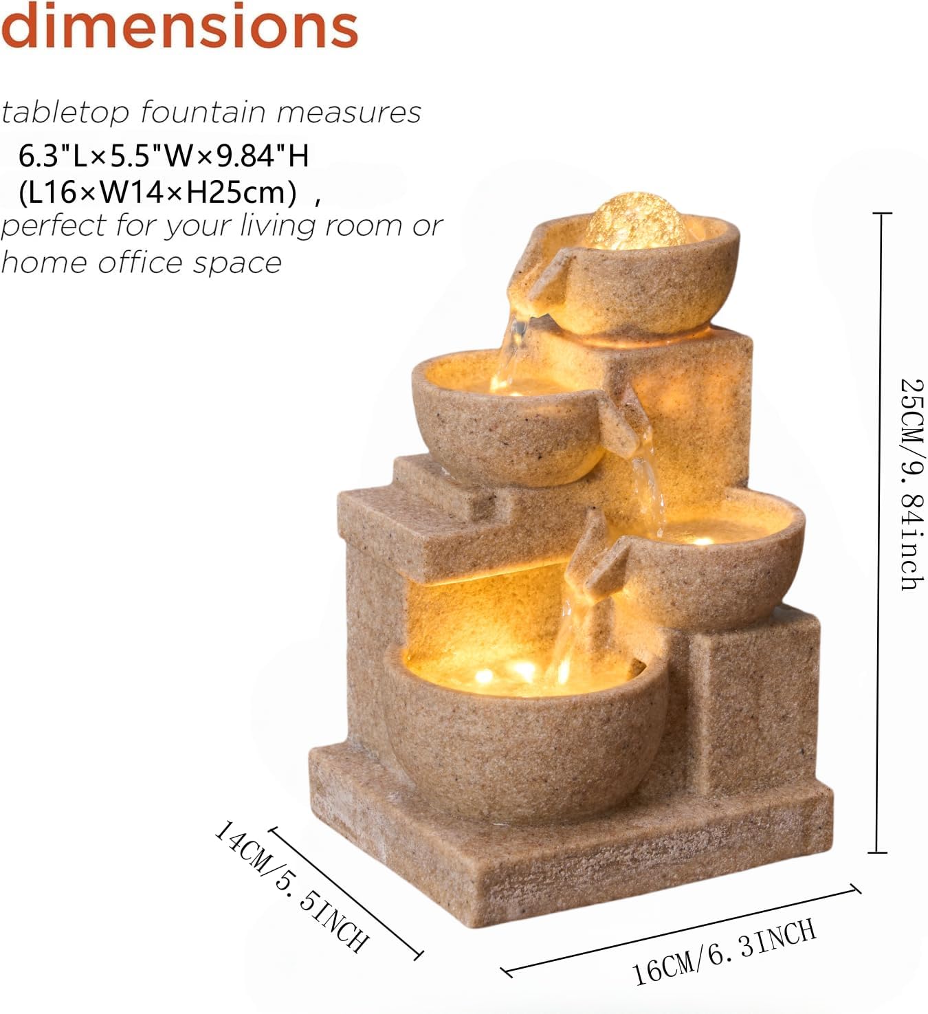 Tabletop Water Fountain Meditation Desktop Fountains for Meditation Relaxation for Bedroom Living Room Office Home Decor Relaxing Waterfall(Small)