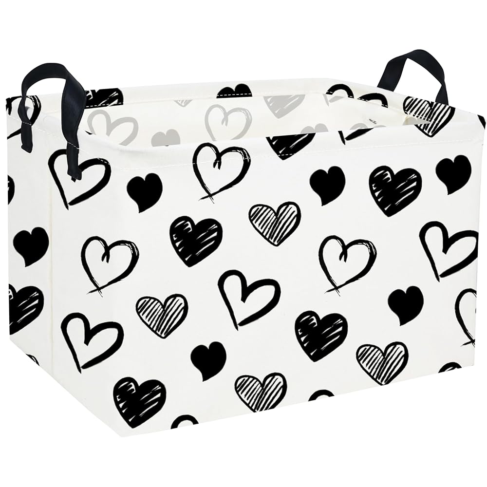 Sanjiaofen Rectangular Kids Baskets,Heart Storage Bins Organizer.Cute Storage Bin with Handles. Kids Basket,Girls Room Decor,Books Basket, Gifts Bins Empty.(Black Heart)