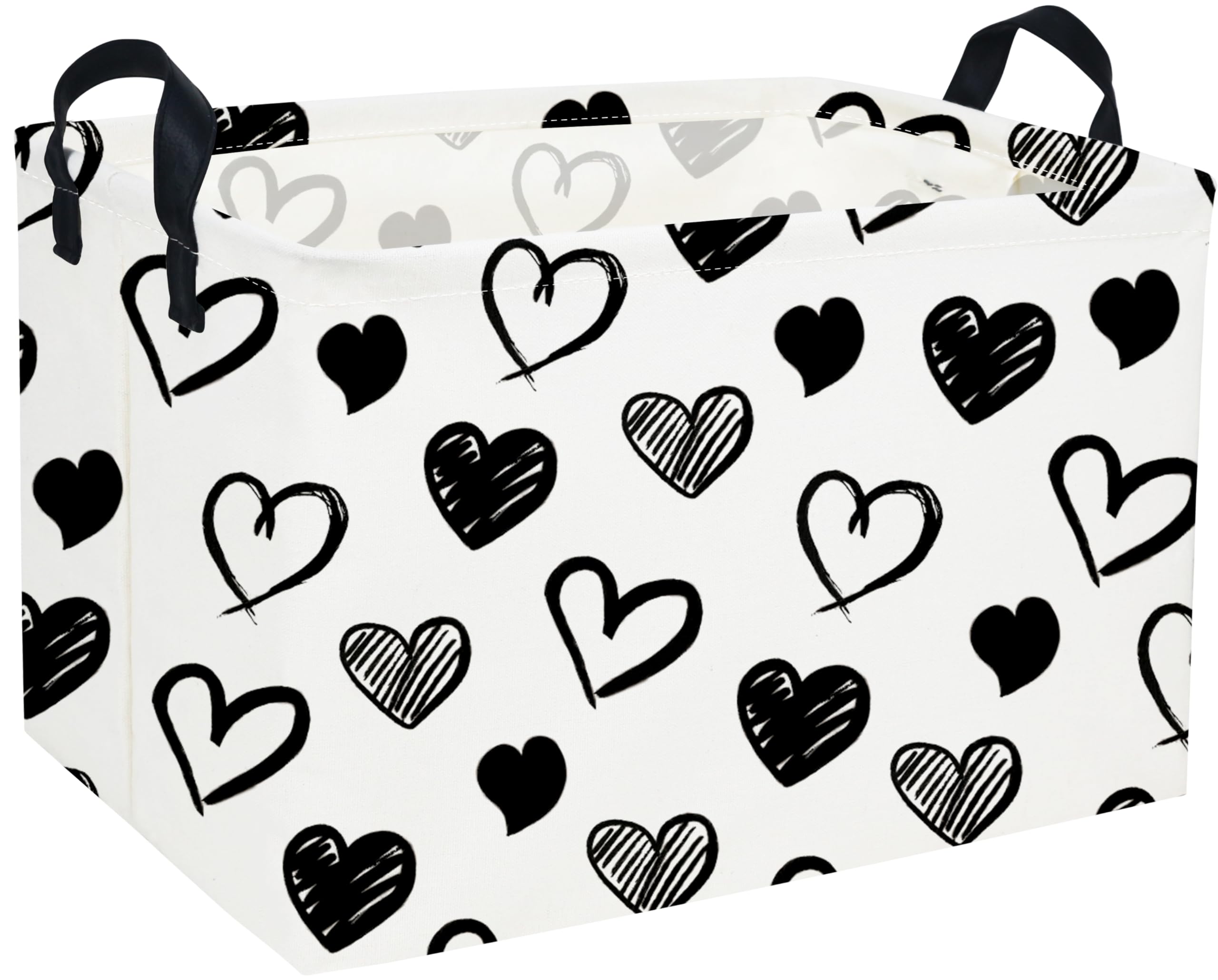 Rectangular Kids Baskets,Heart Storage Bins Organizer.Cute Storage Bin with Handles. Kids Basket,Girls Room Decor,Books Basket, Gifts Bins Empty.(Black Heart)