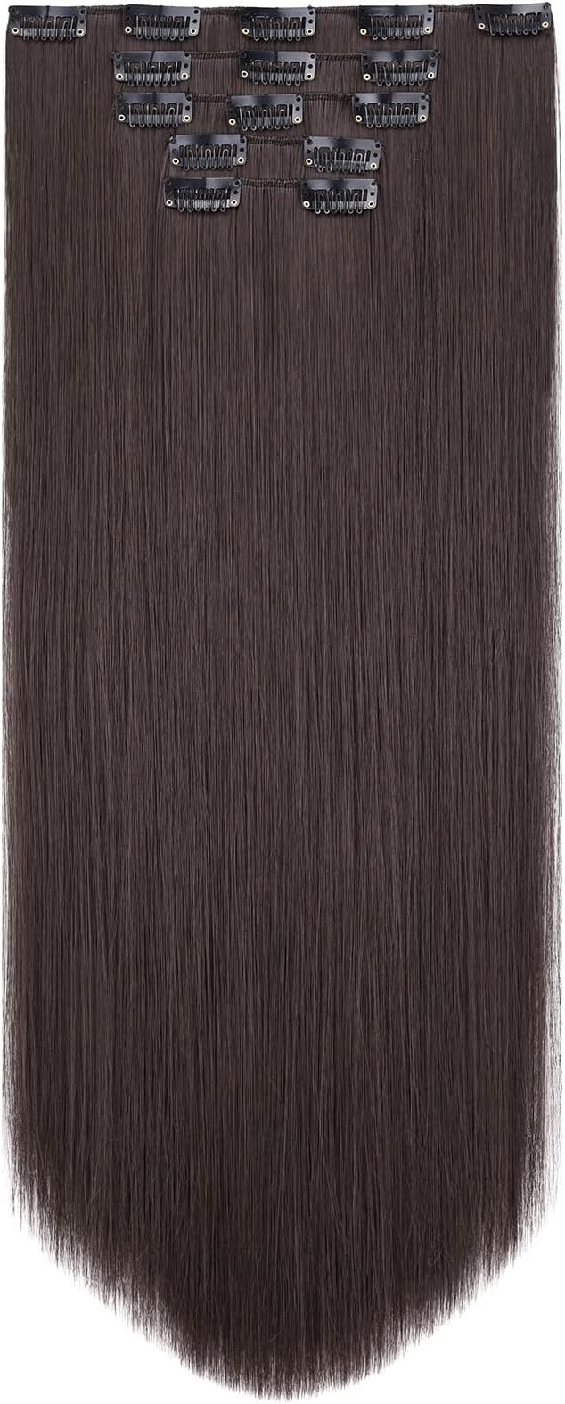 HSPJHTM Dark Brown Hair Extension Clip in Hair Extensions for Women Halloween hair extentions 22" Synthetic Hair Extension 5PCS Long Straight Natural Thick Hair Pieces for Girls Full Head