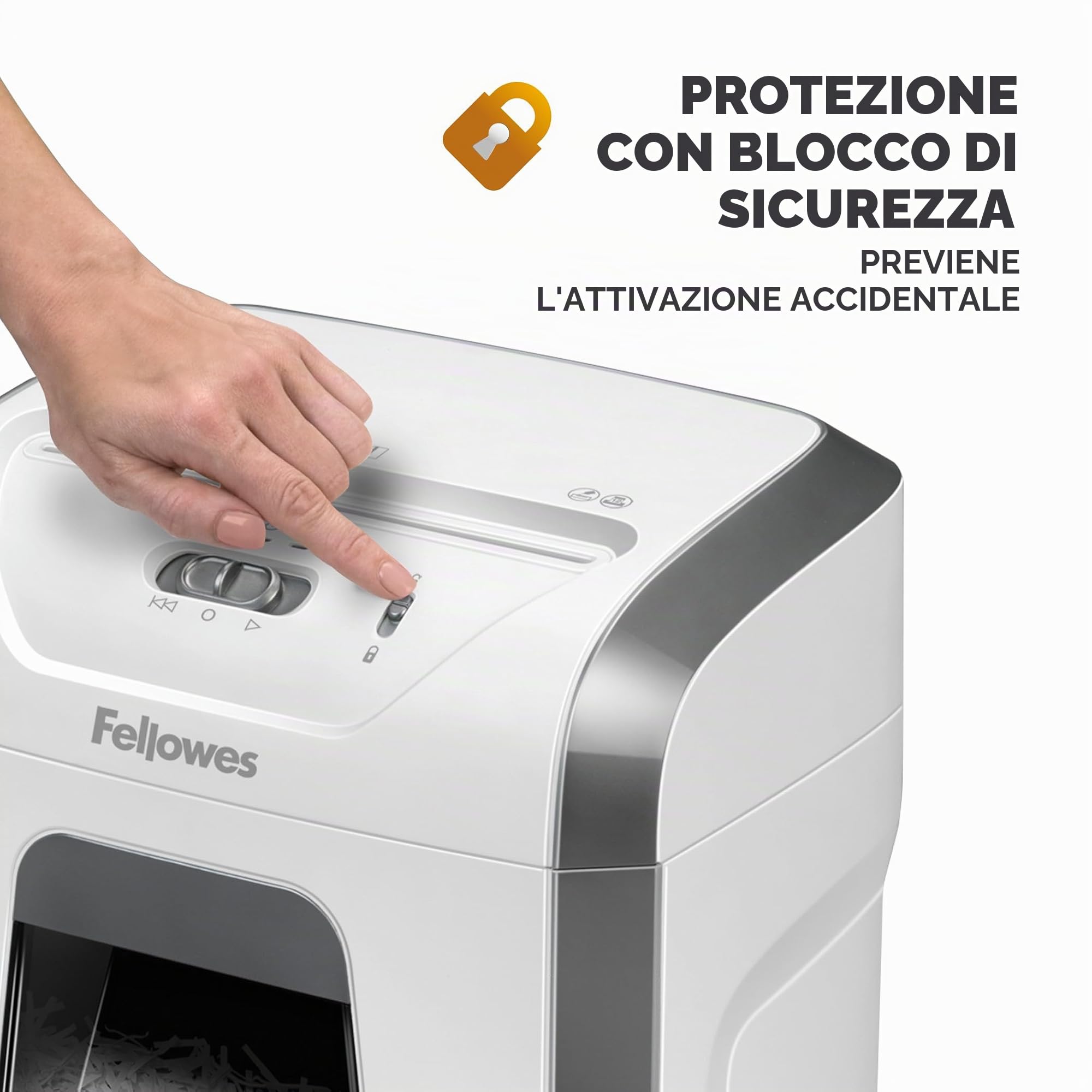 Fellowes Distruggidocumenti per uso domestico e ufficio, 12 fogli a taglio trasversale per uso deskside, FS-12C distruggi documenti da casa con cestino estraibile da 19 l, durata 20 minuti, alta