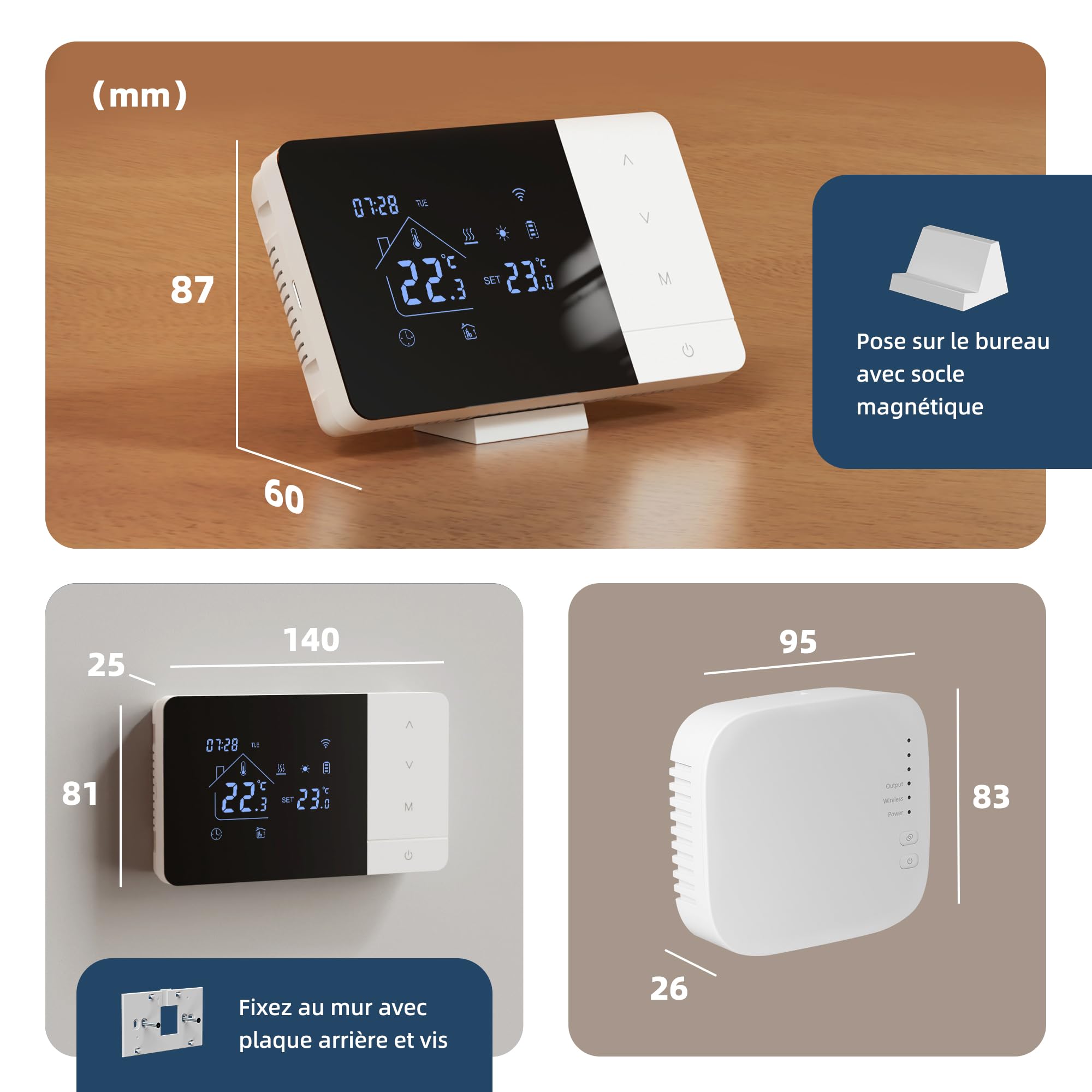 Beok Thermostat WiFi avec récepteur RF pour chaudière, Contact Sec,USB/Pile | Appli et commande vocale(Alexa, Google),Prog. 7j indép,Pour chaufferie ou sous-sol,Pose facile,3A