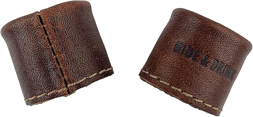 Hide & Drink, Dedal de anillo de cuero (2 unidades) Protector de dedos, hecho a mano de cuero de grano completo, color marrón bourbon, Cuero de