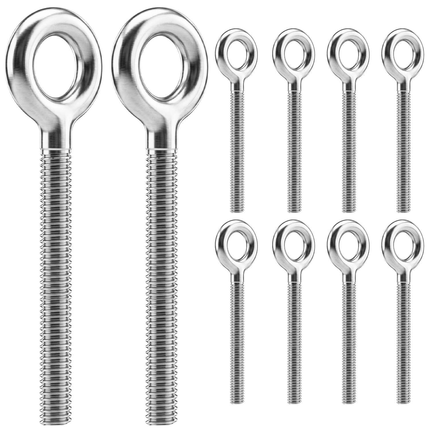 QWORK® 10 pezzi viti ad occhiello M8 in acciaio inox 304, filetto lungo 60mm – vite ad anello per recinzioni, vele solari e officine – ganci per viti resistenti alla ruggine, metrici argento