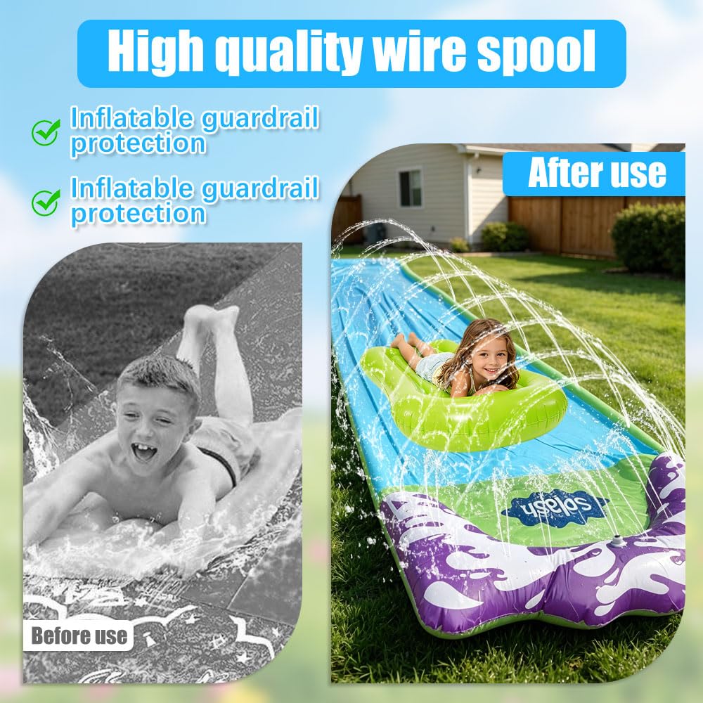 Zjeżdżalnia wodna do ogrodu, 480 x 70 cm, Single Water Slide, mata antypoślizgowa z 2 bodyboardami, wbudowanym zraszaczem, zabawka wodna do ogrodu i na zewnątrz, dla dzieci i dorosłych