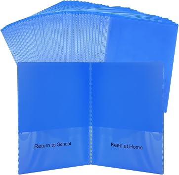 Apipi 36 Pcs Take Home Plastic Folders with Pockets - Heavy Duty Homework Folder for Parents Teachers Communication, Classroom Folders for Students Back to School Supplies, Blue