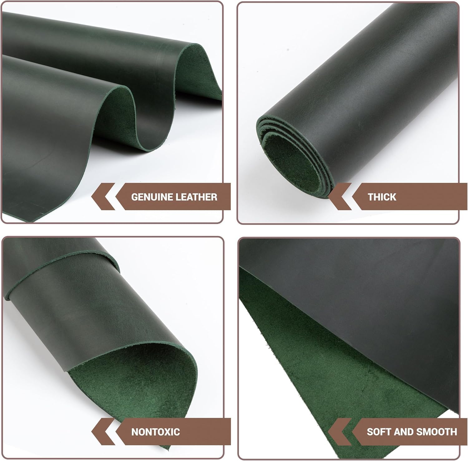 Shkira 12''X12'' Genuine Green Leather Sheets for Crafts - Square - 2.0MM Thick Genuine - Thick Cowhide Pieces Square - Leather Sheet for Arts and Crafts