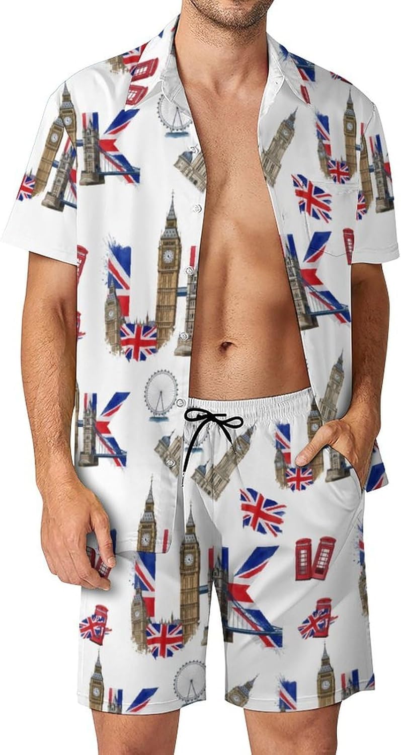 Gay Pride-LGBT-Rainbow-flag Men's 2 Piece Button-Up Shirt Hawaiian Shirt Party Beach Suit Dry Surfing Beach X-Small